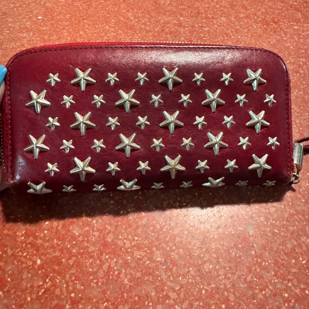 Jimmy Choo Red leather star long zip wallet with COA card EUC - Picture 3 of 9